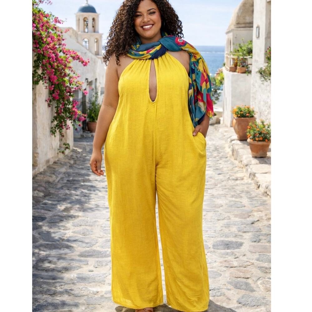 NWOT Shein vibrant yellow linen blend jumpsuit